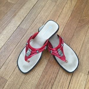 Red White Mountain Beaded Flip Flops